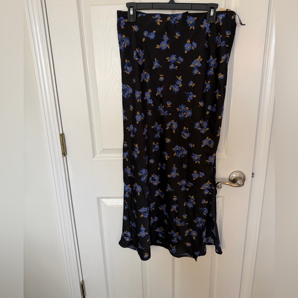 Halogen Black Maxi Skirt with Blue Floral Print